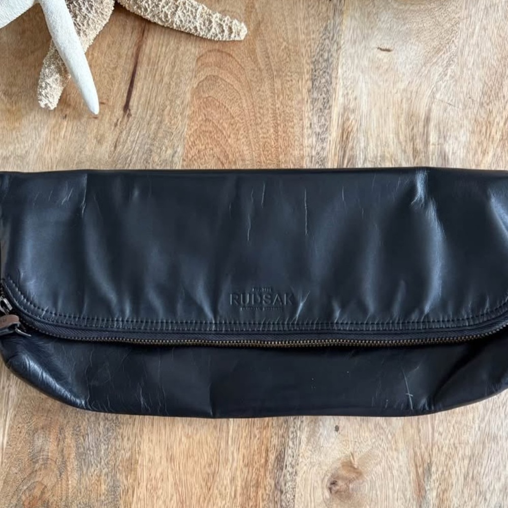 Rudsak black leather fold over clutch